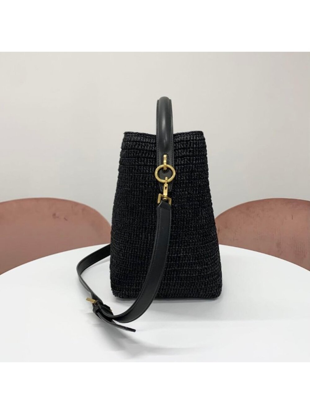 ★SOLD★ Saint Laurent Raffia YSL Logo Bucket - Picture 2 of 10